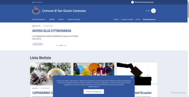 Security scan screenshot of https://comune.sangiustocanavese.to.it/