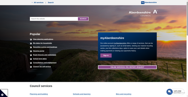 Security scan screenshot of http://www.aberdeenshire.gov.uk
