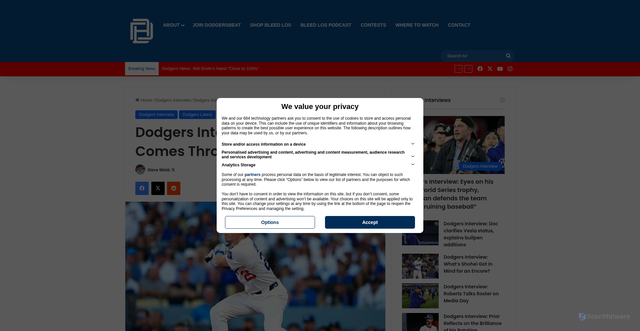 Security scan screenshot of https://dodgersbeat.com/dodgers-interview-tommy-tanks-comes-through-with-a-single/