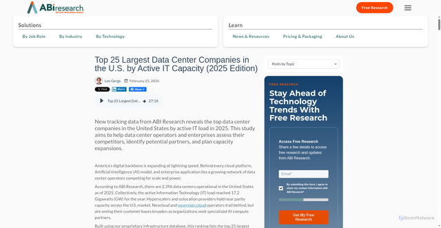Security scan screenshot of https://www.abiresearch.com/blog/top-25-largest-data-center-companies-united-states