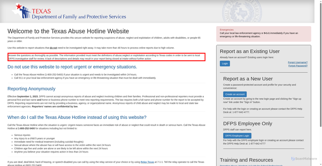 Security scan screenshot of https://txabusehotline.org