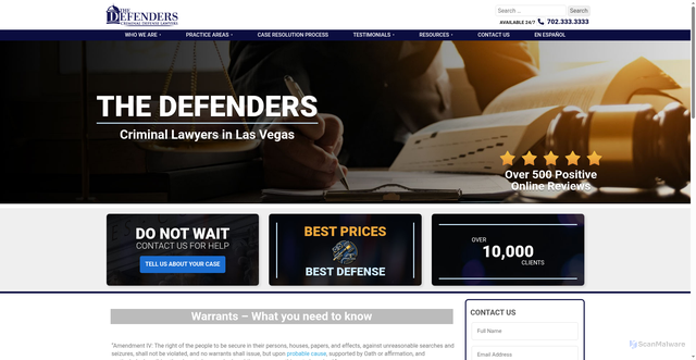 Security scan screenshot of https://thedefenders.net/las-vegas/warrants-what-you-need-to-know/