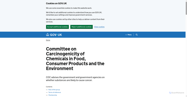 Security scan screenshot of https://www.gov.uk/government/groups/committee-on-carcinogenicity-of-chemicals-in-food-consumer-products-and-the-environment-coc