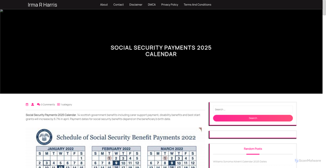 Security scan screenshot of https://irmarharrisj.pages.dev/fdmkr-social-security-payments-2025-calendar-lymcp/