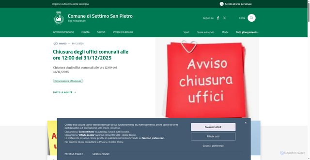Security scan screenshot of https://www.comune.settimosanpietro.ca.it/