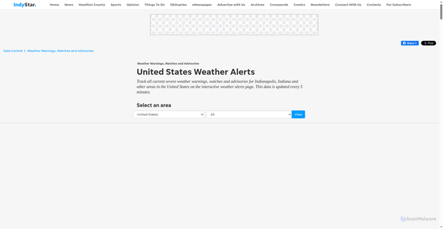 Security scan screenshot of https://data.indystar.com/severe-weather-alerts-warnings-watches/