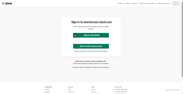 Security scan screenshot of https://amchemsoc.slack.com