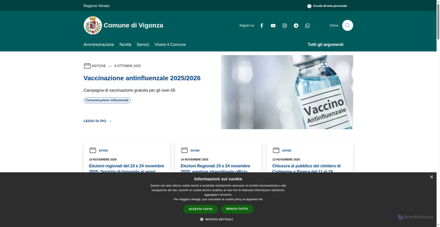 Security scan screenshot of https://www.comune.vigonza.pd.it/it