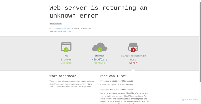 Security scan screenshot of https://analytics.neoncleaner.com