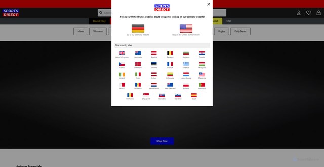 Security scan screenshot of https://us.sportsdirect.com/