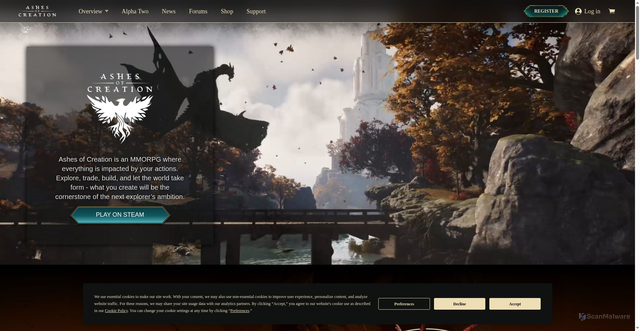 Security scan screenshot of https://ashesofcreation.com/
