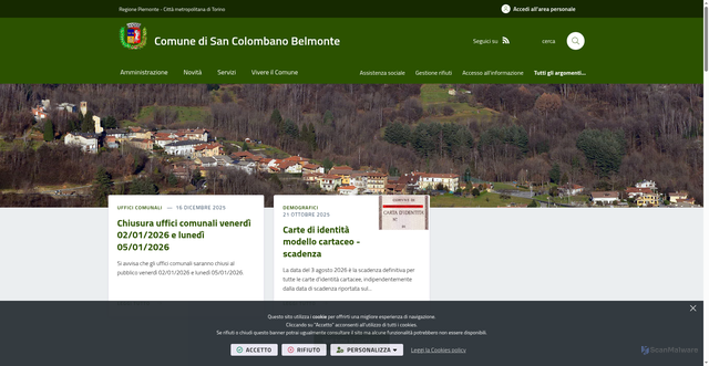 Security scan screenshot of https://www.comune.sancolombanobelmonte.to.it/it-it/home