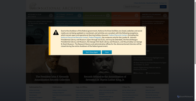 Security scan screenshot of https://www.archives.gov/