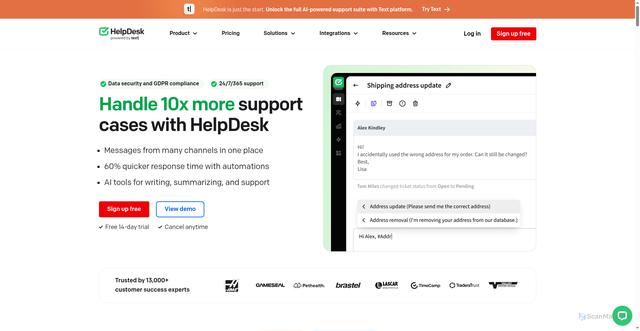 Security scan screenshot of https://helpdesk.com