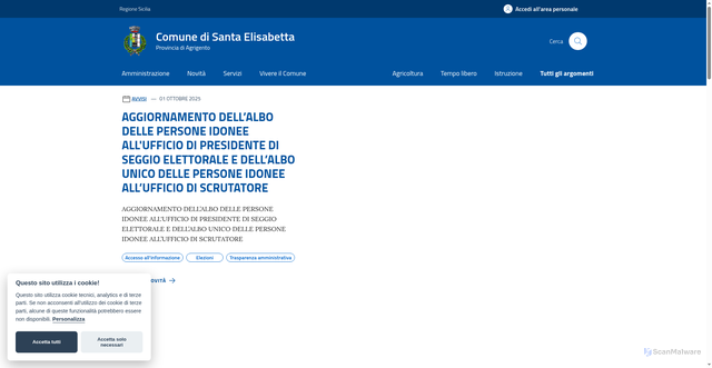 Security scan screenshot of https://comune.santaelisabetta.ag.it/