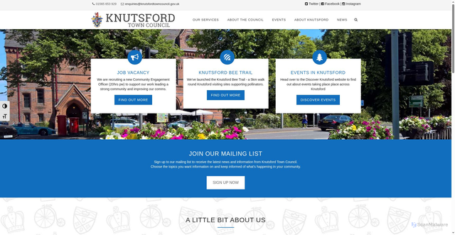 Security scan screenshot of https://www.knutsfordtowncouncil.gov.uk/