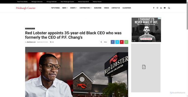Security scan screenshot of https://newpittsburghcourier.com/2024/09/24/red-lobster-appoints-35-year-old-black-ceo-who-was-formerly-the-ceo-of-p-f-changs/