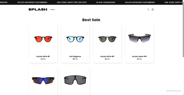 Security scan screenshot of https://splashoutlet.shop/collections/all