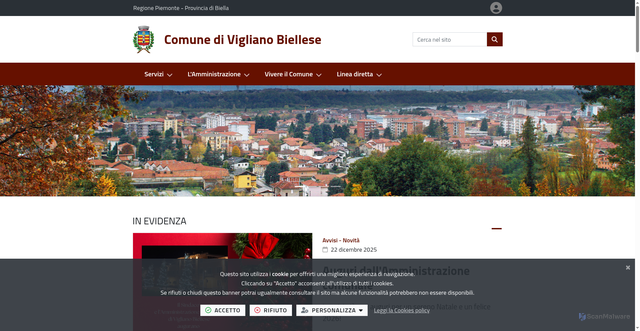 Security scan screenshot of https://www.comune.vigliano.bi.it/it-it/home