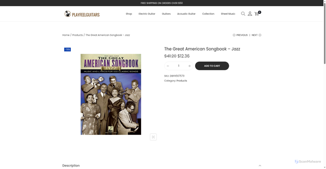 Security scan screenshot of https://www.playfeelguitars.com/products/the-great-american-songbook-jazz/