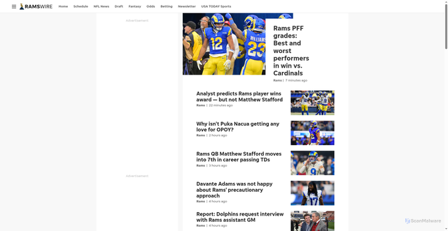 Security scan screenshot of https://theramswire.usatoday.com