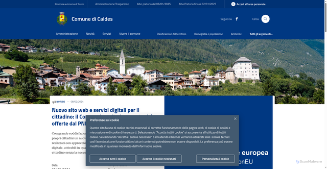 Security scan screenshot of https://www.comune.caldes.tn.it