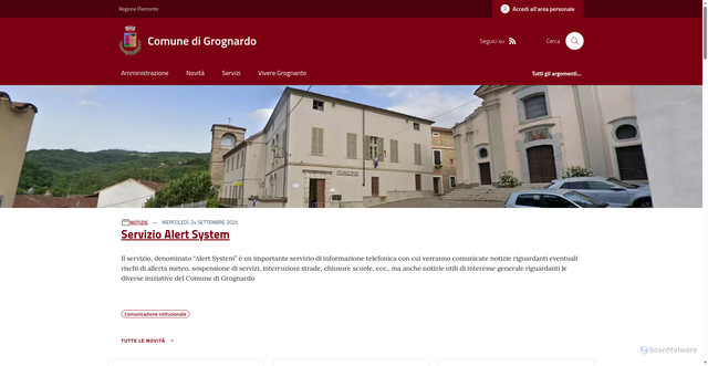 Security scan screenshot of https://www.comune.grognardo.al.it/