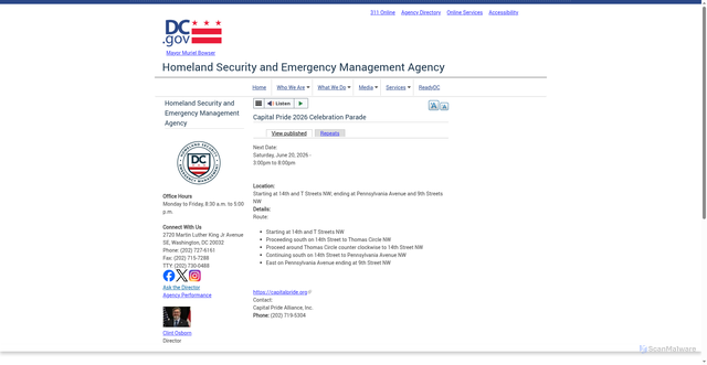 Security scan screenshot of https://hsema.dc.gov/event/capital-pride-2026-celebration-parade