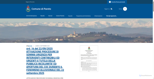 Security scan screenshot of https://www.comune.pareto.al.it/