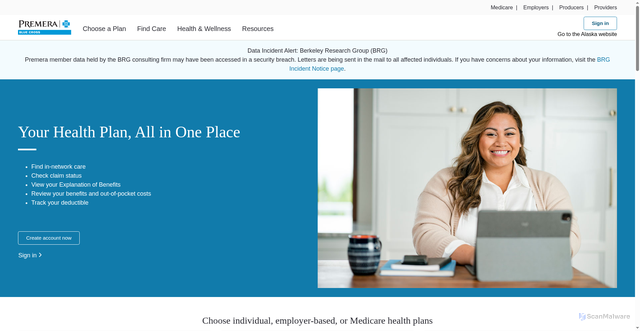 Security scan screenshot of https://www.premera.com