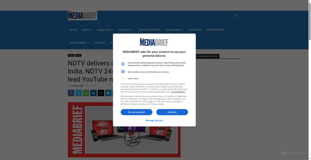 Security scan screenshot of https://mediabrief.com/ndtv-delivers-digital-hat-trick/