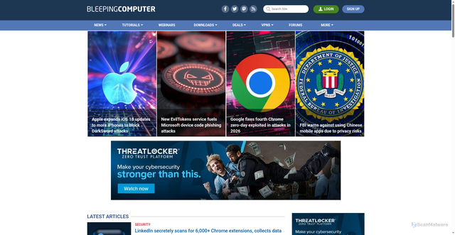 Security scan screenshot of https://bleepingcomputer.com