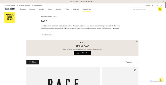 Security scan screenshot of https://www.dinsko.se/varumarken/pace?vtid=E21map90bUeziqwkAOp6lQ&utm_source=Voyado&utm_medium=email&utm_campaign=ds-nyhetsbrev-k-26v40-ds-medlem-20%25-sistachansen-dam-herr&eclub=bbkes%2FIWYEAe7KHXawV5%2BihBJPcCYr%2BgMydZVATmRbk%3Dx%2BA2ayfCeWZyDB1QDAllIHyPmRsoPYjnQKF1xyRlmAKslNLXamkGRH0tmLzfARcsY%2Fhem5TFFBaV4JUwAYDIxrEDziLKvx5oNmrAFr0DIUe%2FNJQBmChMxjkO7h8FwbFn0AT4dDG6m1ukIeZlV%2FZ8CKZDHgC2NCtS1oNSPr1YavA%3D