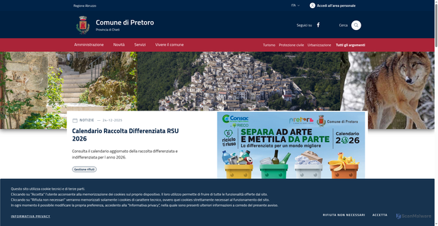 Security scan screenshot of https://www.comune.pretoro.ch.it/
