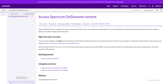 Security scan screenshot of https://spectrum.precisely.com