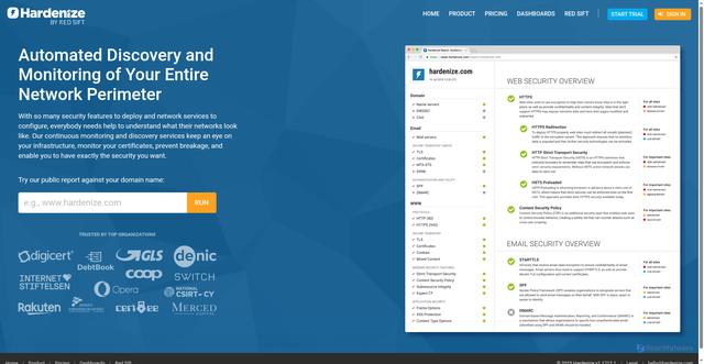 Security scan screenshot of https://www.hardenize.com/