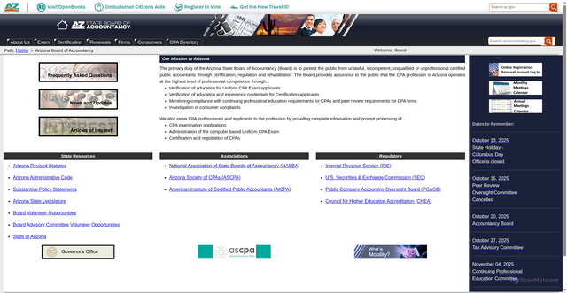 Security scan screenshot of https://www.azaccountancy.gov/