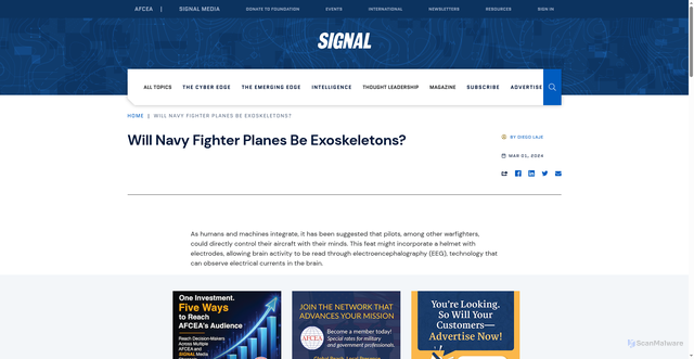 Security scan screenshot of https://www.afcea.org/signal-media/will-navy-fighter-planes-be-exoskeletons