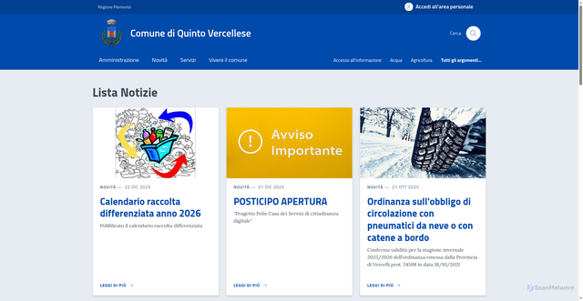 Security scan screenshot of https://comune.quintovercellese.vc.it/