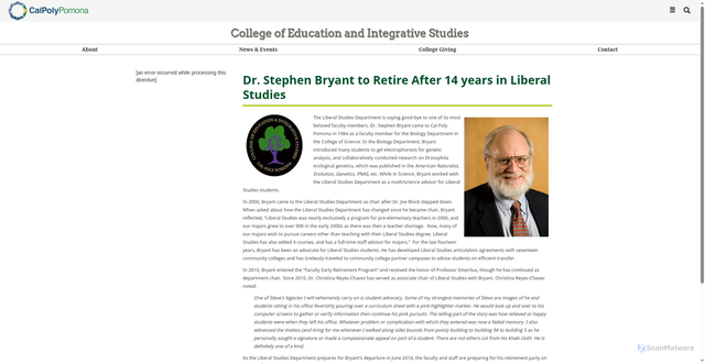 Security scan screenshot of https://www.cpp.edu/ceis/news/bryant-retirement.shtml