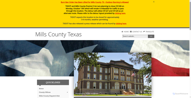 Security scan screenshot of https://www.millscountytx.gov/