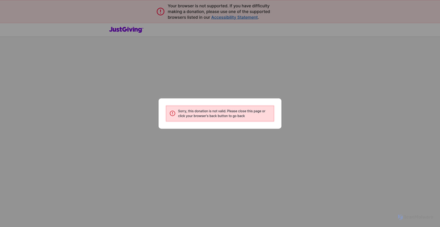 Security scan screenshot of https://donate.justgiving.com
