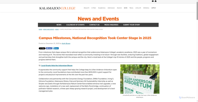 Security scan screenshot of https://www.kzoo.edu/news/campus-milestones-national-recognition-took-center-stage-in-2025/