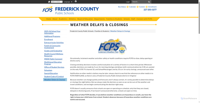 Security scan screenshot of https://www.fcps.org/families_students/weather_delays_closings