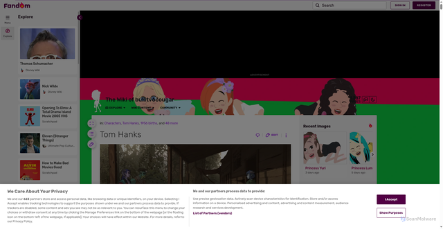 Security scan screenshot of https://gotekken.fandom.com/wiki/Tom_Hanks