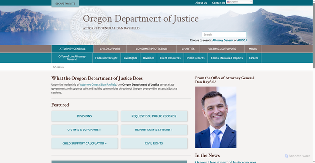Security scan screenshot of https://www.doj.state.or.us/