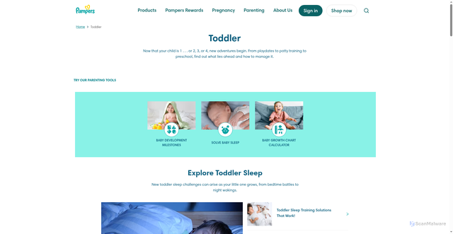 Security scan screenshot of https://www.pampers.com/en-us/toddler
