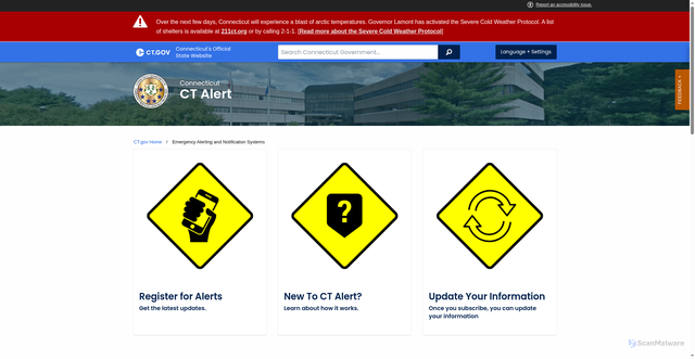 Security scan screenshot of https://portal.ct.gov/ctalert