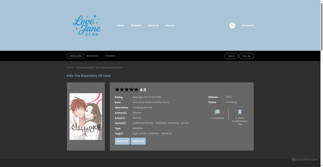 Security scan screenshot of http://lovesjane.site/manga/manga-5/?replytocom=57