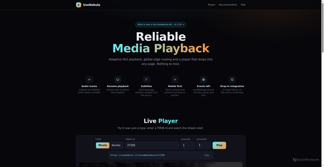 Security scan screenshot of https://usenebula.click/